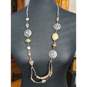 Chico's Necklace Jewelry Statement 36" Adjustable Silver Tone Brown Long